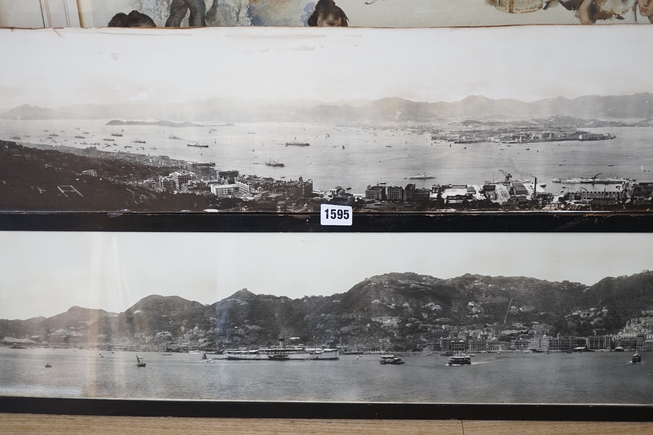 Two early 20th century photo panoramas of Hong Kong, 108cms long